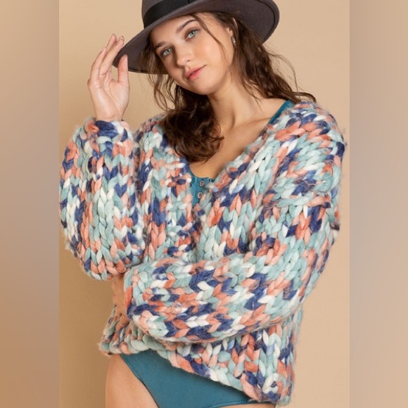 POL Multi Color Chunky Knit Handmade Sweater - Picture 2 of 7